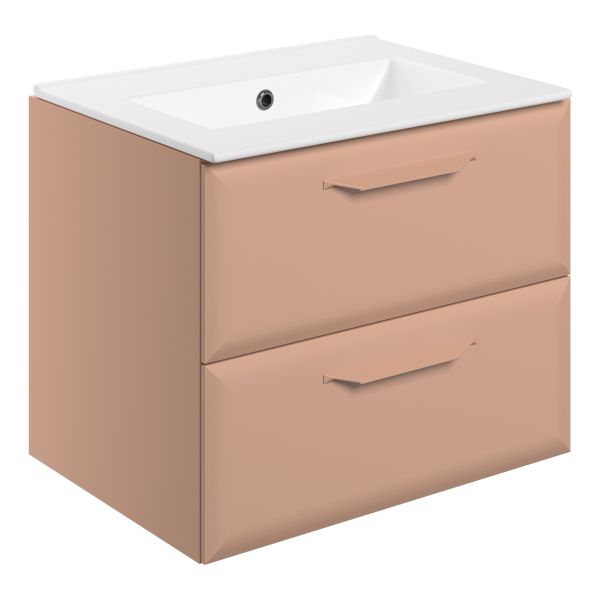Tregaron 615mm Wall Hung 2 Drawer Basin Unit w/0TH Basin - Matt Apricot