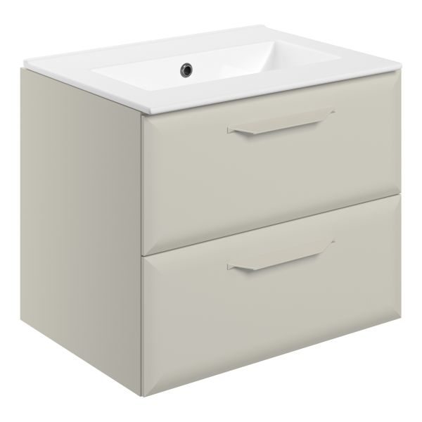 Tregaron 615mm Wall Hung 2 Drawer Basin Unit w/0TH Basin - Matt Latte