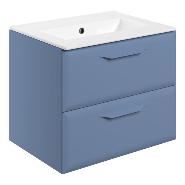 Tregaron 615mm Wall Hung 2 Drawer Basin Unit w/0TH Basin - Matt Misty Blue