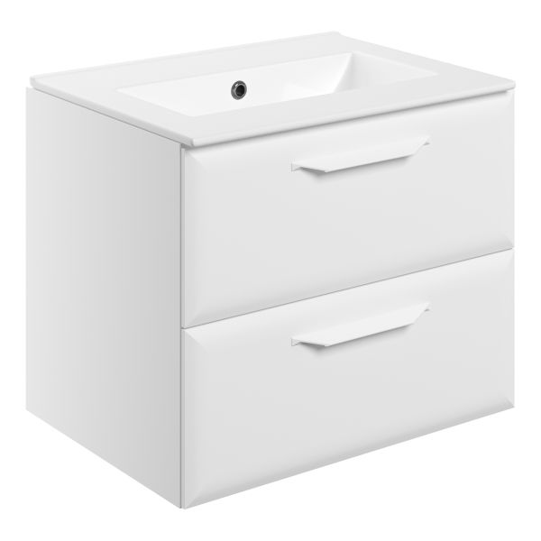 Tregaron 615mm Wall Hung 2 Drawer Basin Unit w/0TH Basin - Matt White