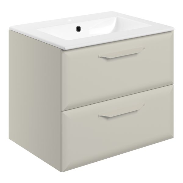 Tregaron 615mm Wall Hung 2 Drawer Basin Unit w/1TH Basin - Matt Latte