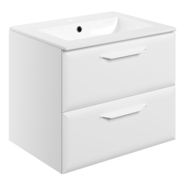 Tregaron 615mm Wall Hung 2 Drawer Basin Unit w/1TH Basin - Matt White
