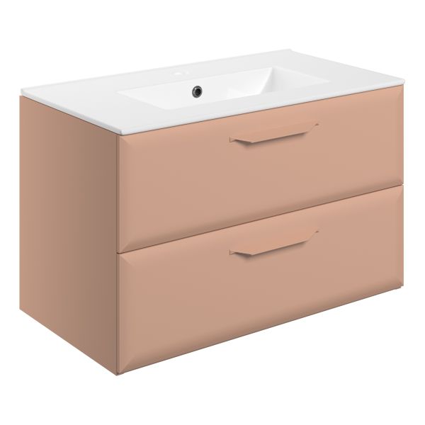 Tregaron 815mm Wall Hung 2 Drawer Basin Unit w/1TH Basin - Matt Apricot