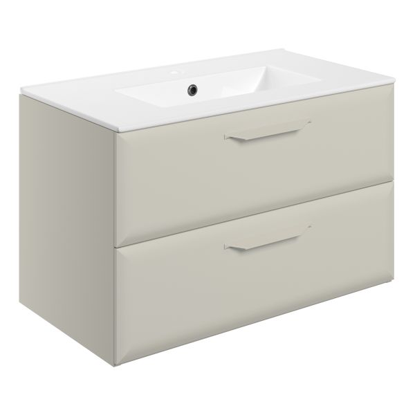 Tregaron 815mm Wall Hung 2 Drawer Basin Unit w/1TH Basin - Matt Latte