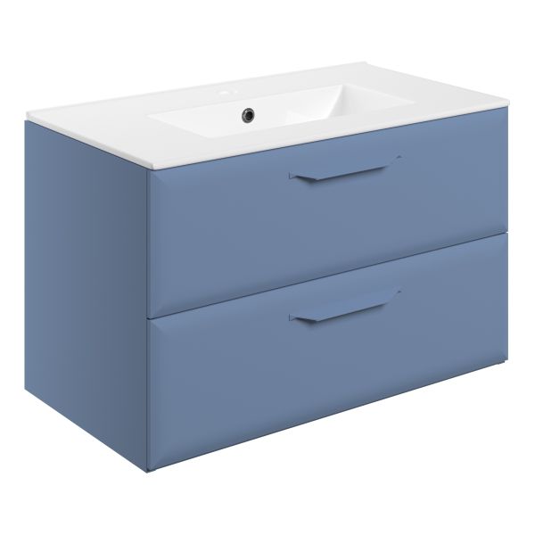 Tregaron 815mm Wall Hung 2 Drawer Basin Unit w/1TH Basin - Matt Misty Blue