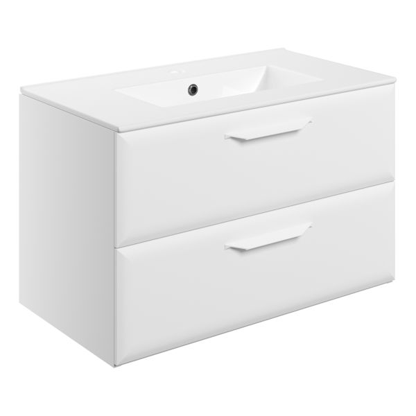 Tregaron 815mm Wall Hung 2 Drawer Basin Unit w/1TH Basin - Matt White