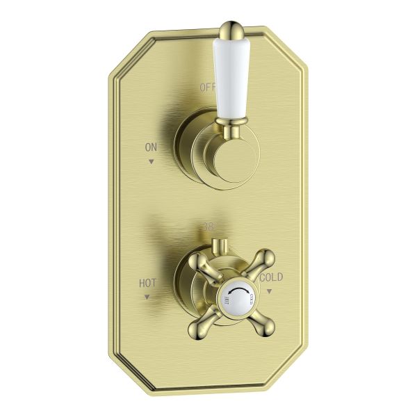 Verona Traditional Lever Thermostatic Single Outlet Shower Valve - Brushed Brass