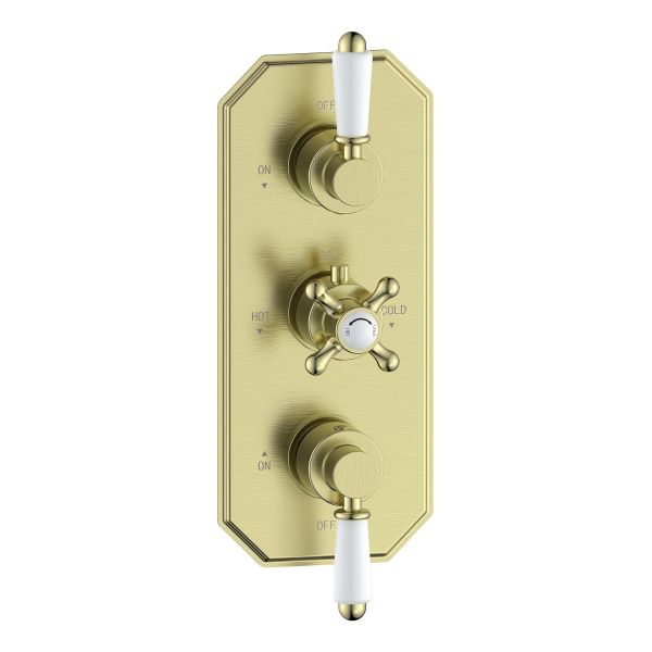 Verona Traditional Lever Thermostatic Two Outlet Shower Valve - Brushed Brass