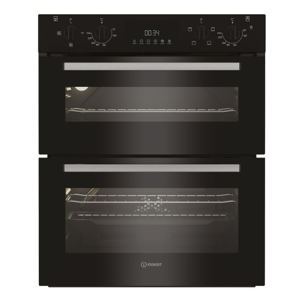 Indesit DUI 10D B Built Under Double Electric Oven - Black