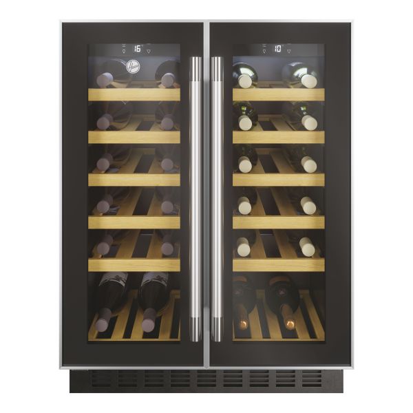 Hoover H500 HWCB 60D UK/N 60cm 2-Door Wine Cooler - Black Glass & St/Steel