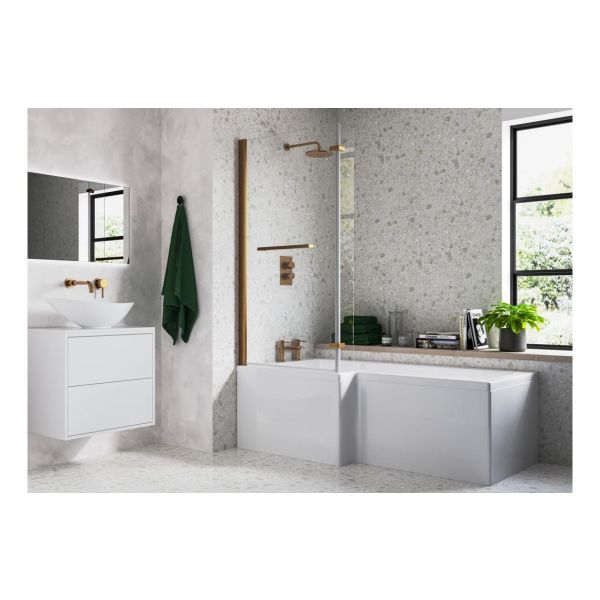 Zurich L Shape 1700x850x560mm 0TH Shower Bath Pack (LH) - Brushed Bronze