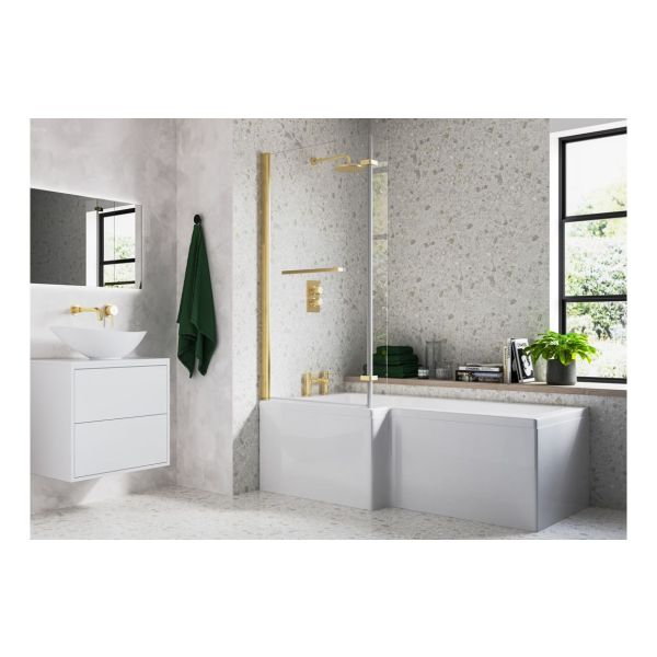 Zurich L Shape 1700x850x560mm 0TH Shower Bath Pack (RH) - Brushed Brass