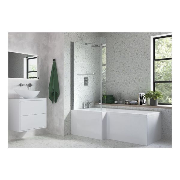 Zurich L Shape SUPERCAST 1700x850x560mm 0TH Shower Bath Pack (RH) - Chrome