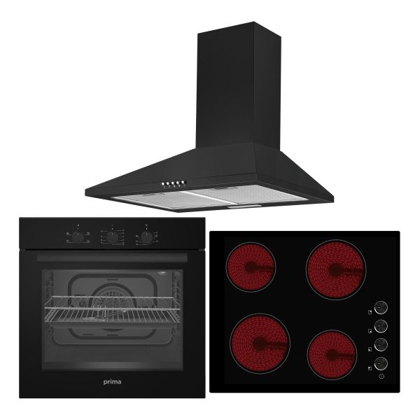 Prima Oven  Ceramic Hob & Chimney Hood Pack - Black