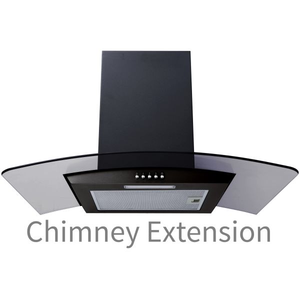 Prima PRCGH803 80cm Curved Glass Chimney Hood Extension - Black