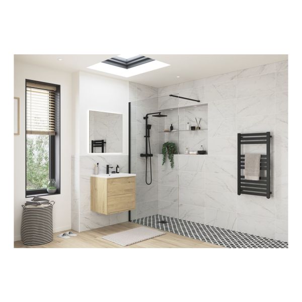Aida 1200mm Wetroom Panel & Support Bar - Black