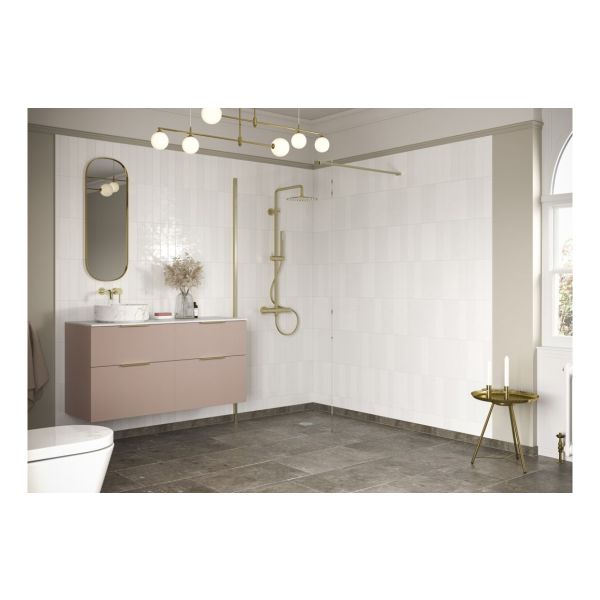 Aida 1400mm Wetroom Panel & Support Bar - Brushed Brass