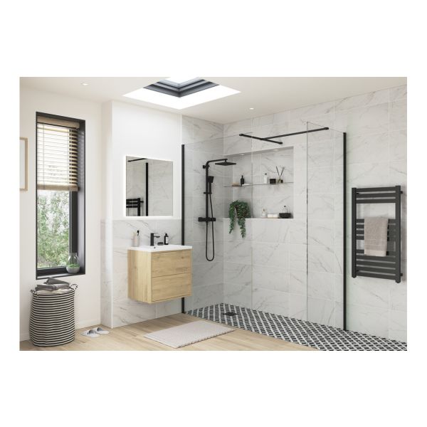Aida 900mm Wetroom Side Panel & Arm - Black