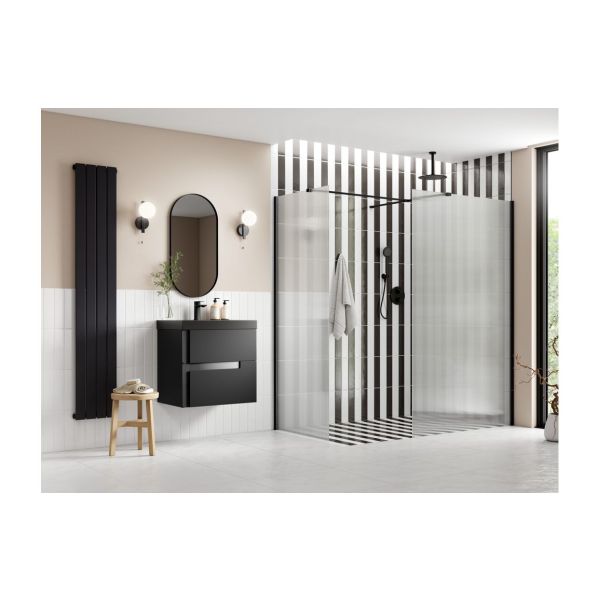 Aida Black Fluted Wetroom Panels, Support Arm & T Piece