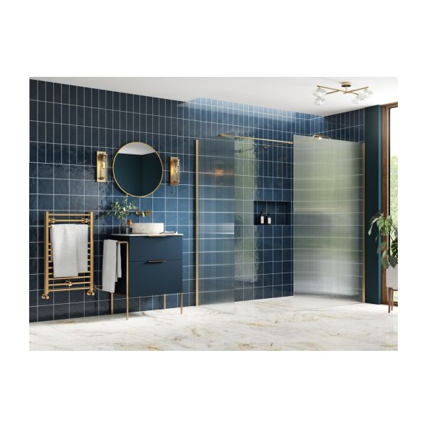 Aida Brushed Brass Fluted Wetroom Panels, Support Arm & T Piece