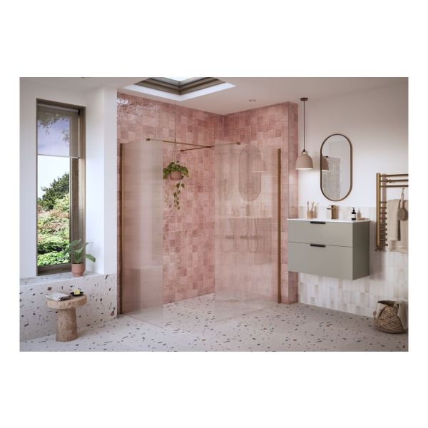 Aida Brushed Bronze Fluted Wetroom Panel, Support Arm & T Piece