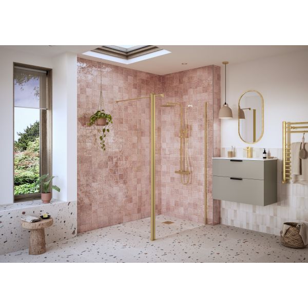Aida Optional 1950x300x8mm Rotatable Wetroom Panel (Full Hinge) - Brushed Brass