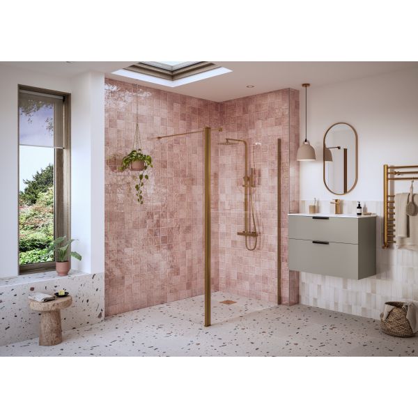 Aida Optional 1950x300x8mm Rotatable Wetroom Panel (Full Hinge) - Brushed Bronze