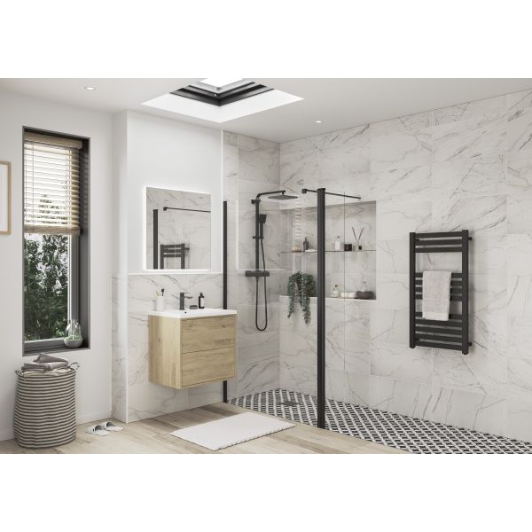 Aida Optional 1950x300x8mm Rotatable Wetroom Panel (Full Hinge) - Matt Black