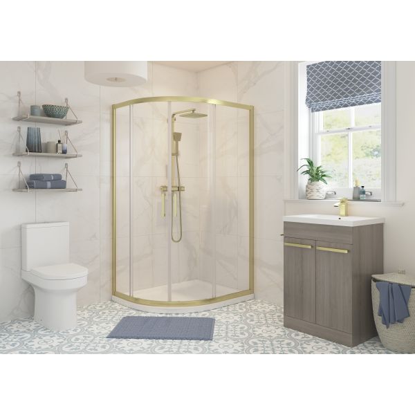 Apollo 1000x800mm 2 Door Offset Quadrant - Brushed Brass