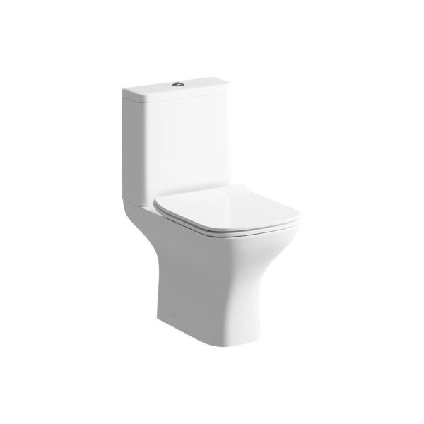 Caithness Rimless Short Projection Close Coupled Open Back WC & Slim Soft Close Seat