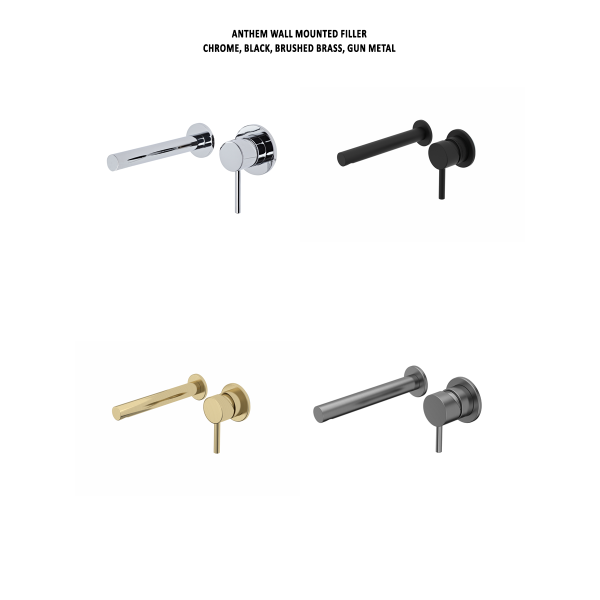 Anthem Wall Mounted Basin Filler (Chrome, Matt Black, Brushed Brass, Gun Metal)