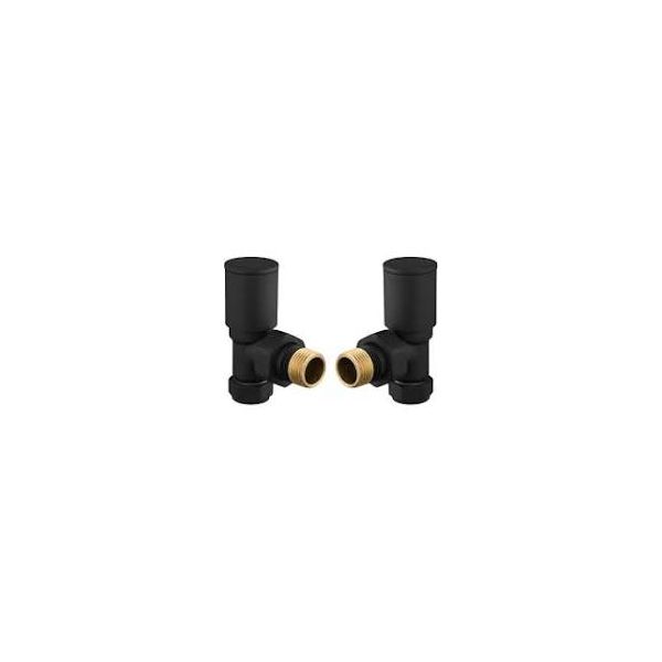 Matt Black Angled Round Head Radiator Valve Set