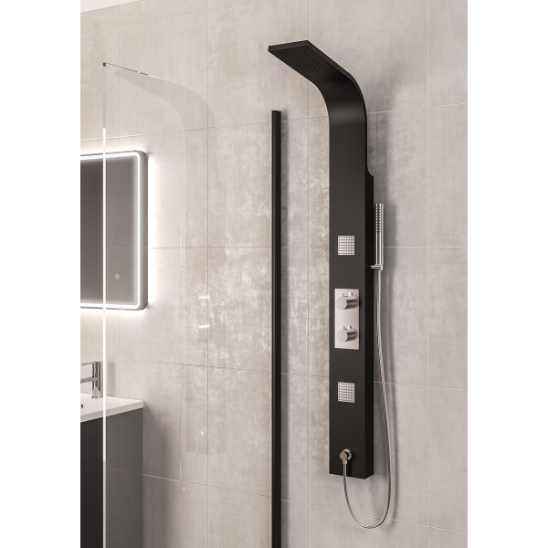 Ardour Black Thermostatic Shower Column 1500mm High