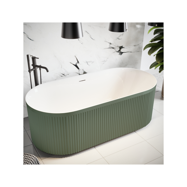Avara 1500mm & 1700mm Matt Sage Green Freestanding Fluted Designer Baths with Integrated Bath Waste
