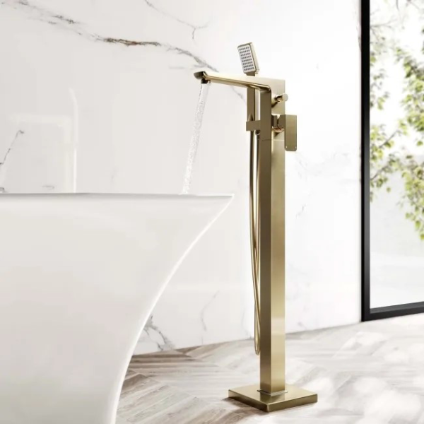 Lily Free Standing Square Brushed Brass Bath Shower Mixer