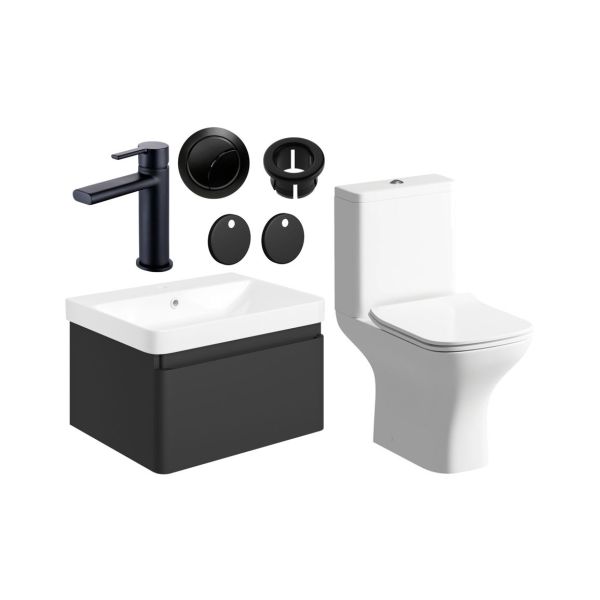Gloucester 600mm Basin Unit & Close Coupled WC Pack - Matt Black w/Black Finishes