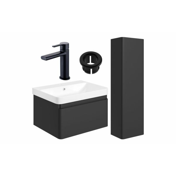 Gloucester 600mm Basin Unit & Tall Unit Pack - Matt Black w/Black Finishes