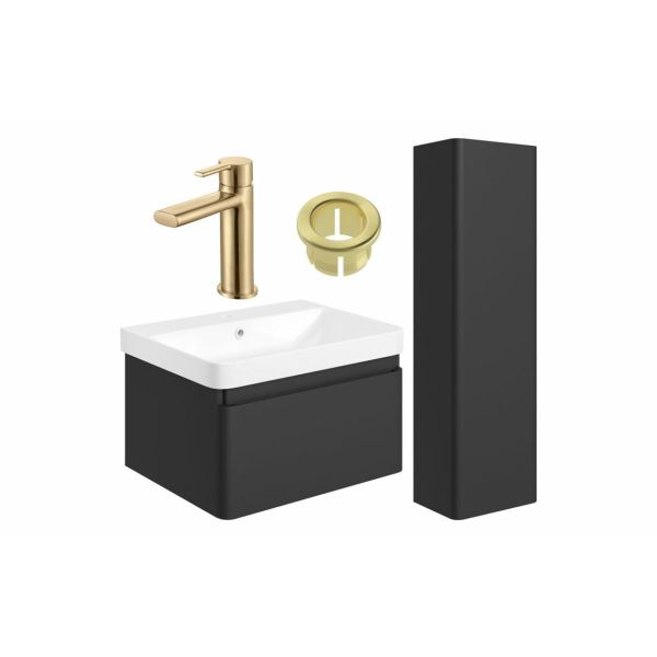 Gloucester 600mm Basin Unit & Tall Unit Pack - Matt Black w/Brushed Brass Finishes