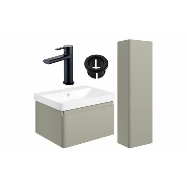 Gloucester 600mm Basin Unit & Tall Unit Pack - Matt Latte w/Black Finishes