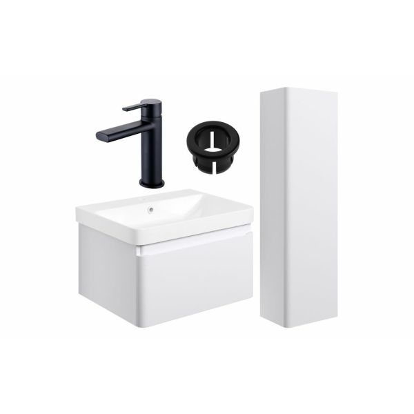 Gloucester 600mm Basin Unit & Tall Unit Pack - Matt White w/Black Finishes