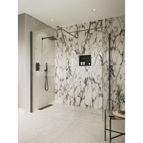 Aida GunMetal Wetroom Side Panel, Support Bar & T Piece