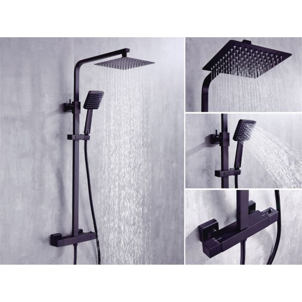 Fall Square Black Thermostatic Rainshower Set