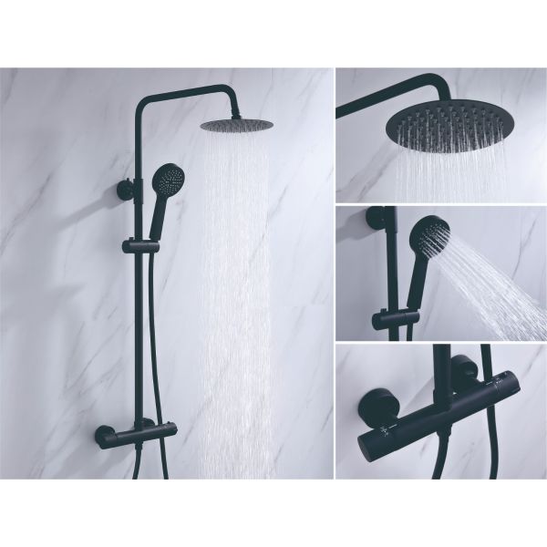 Pier Round Black Thermostatic Rainshower Set