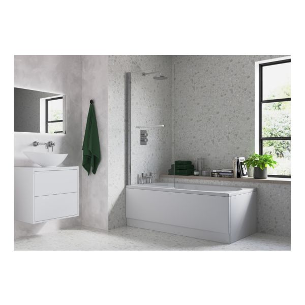 BTL Chrome Single Straight Bath Screen with Towel Rail