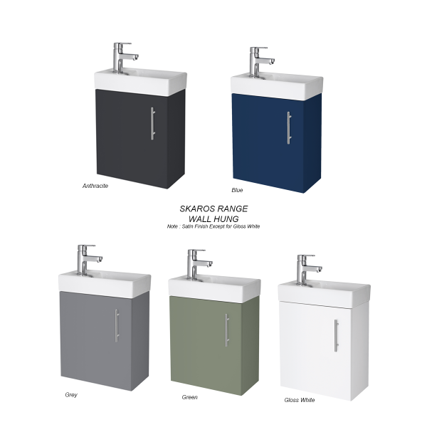 Skaros 400mm Wall Hung Unit & Basin : 5 Colours