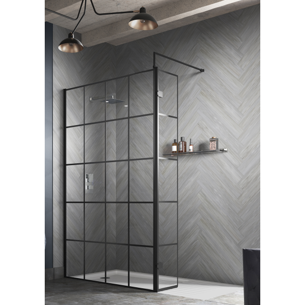 Sorento Black Square Detailed 8mm Glass Wetroom Panels 1950mm High
