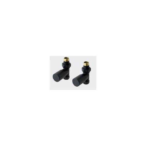 Matt Black Straight Round Head Radiator Valve Set